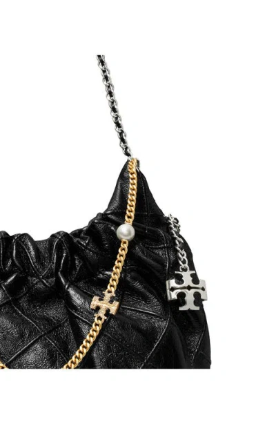 Tory Burch Fleming Distressed Mini Hobo Bag Shoulder Bags Black In Pink