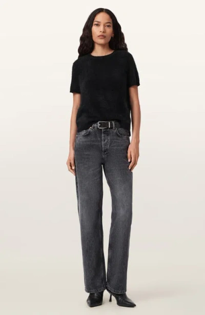 Allsaints Brooklyn High Rise Jeans In Washed Black In Gray