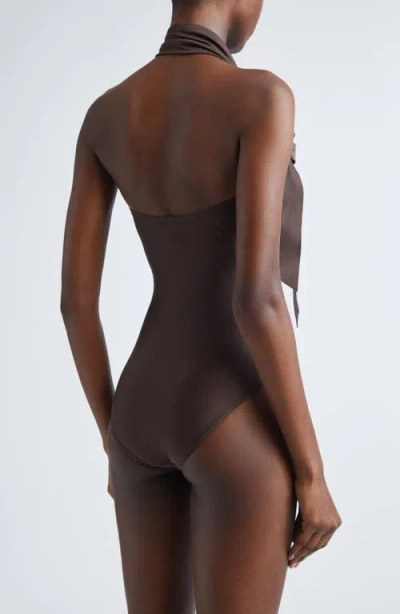 Zimmermann Awaken Asymmetric Halter One-piece Swimsuit In Brown