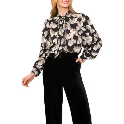Ted Baker Floral Tie Neck Button-up Shirt In Black