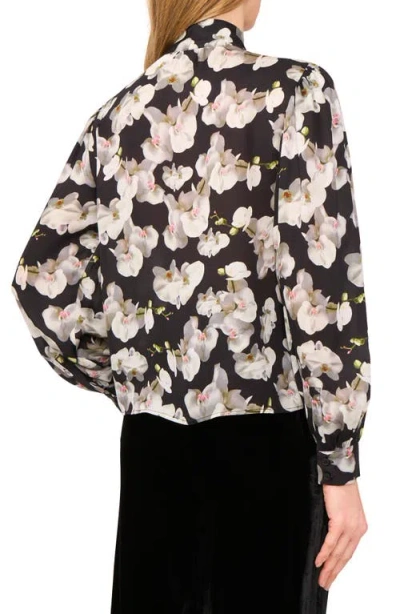 Ted Baker Floral Tie Neck Button-up Shirt In Black