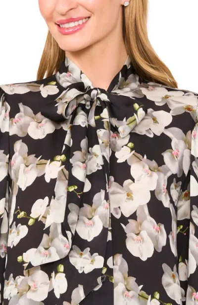 Ted Baker Floral Tie Neck Button-up Shirt In Black
