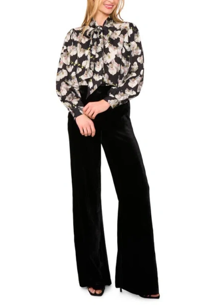 Ted Baker Floral Tie Neck Button-up Shirt In Black