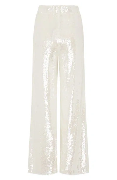 Milly Reed Solid Sequin Pants In White
