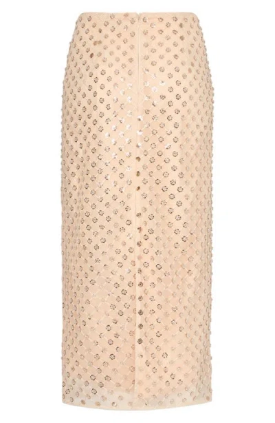 Milly Rosemary Sequin Embroidered Netting Skirt In Brown