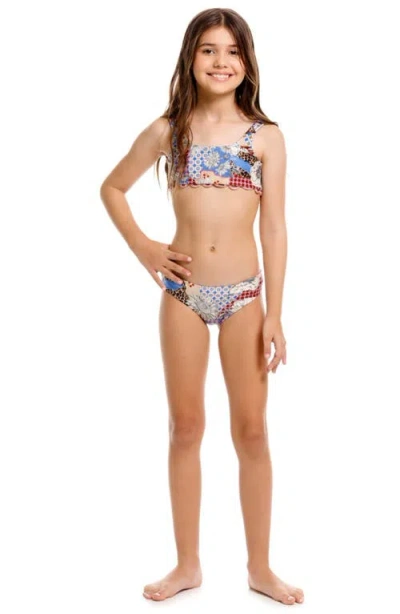 Agua Bendita Kids' Dolce Patchwork Two-piece Swimsuit In Brown