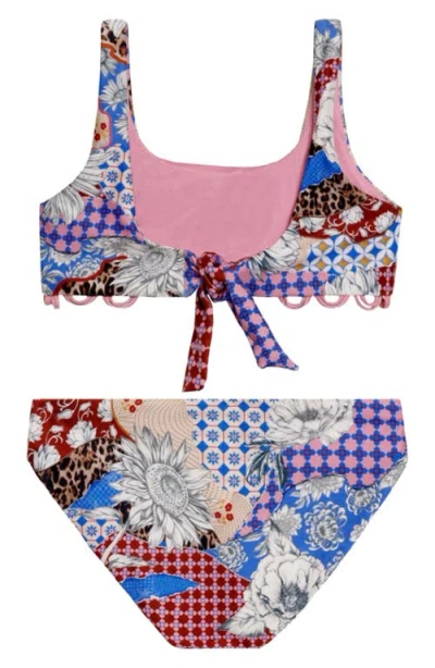 Agua Bendita Kids' Dolce Patchwork Two-piece Swimsuit In Brown