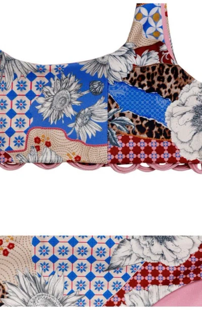 Agua Bendita Kids' Dolce Patchwork Two-piece Swimsuit In Brown