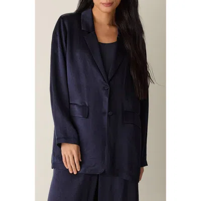 Eileen Fisher Crinkled Satin Blazer In Blue