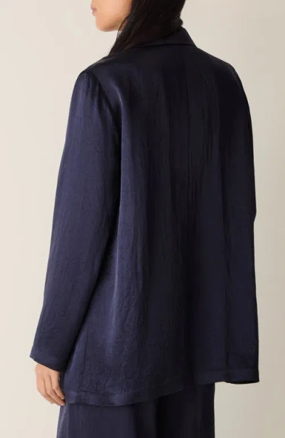 Eileen Fisher Crinkled Satin Blazer In Blue
