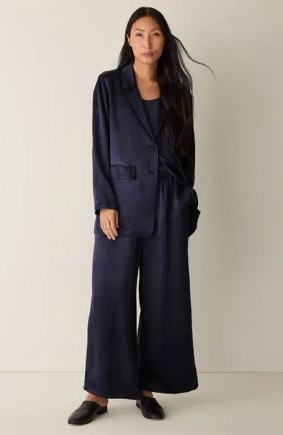 Eileen Fisher Crinkled Satin Blazer In Blue
