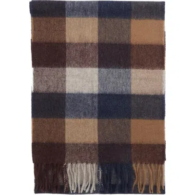 Barbour Tattersall Check Lambswool Fringe Scarf In Brown