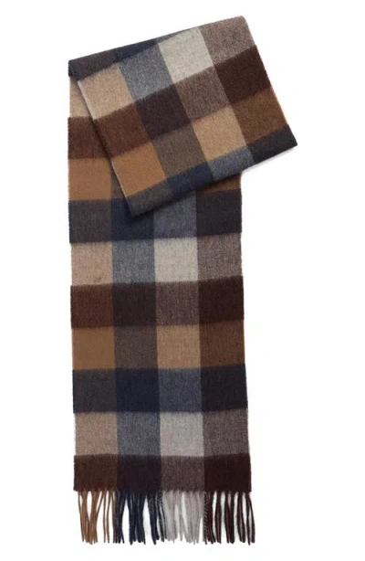 Barbour Tattersall Check Lambswool Fringe Scarf In Brown