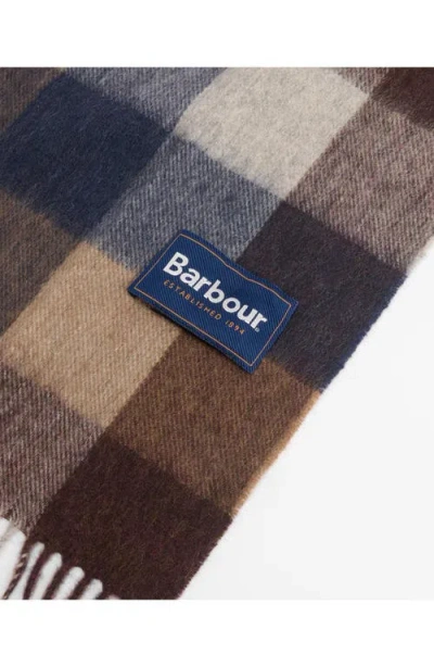 Barbour Tattersall Check Lambswool Fringe Scarf In Brown