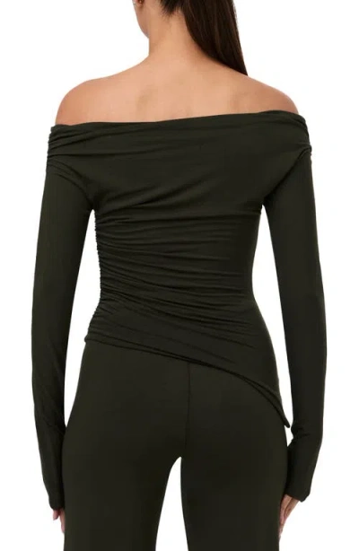 Naked Wardrobe Off The Shoulder Ruched Top In Green