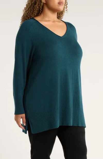 Eileen Fisher V-neck Cotton Blend Sweater In Blue