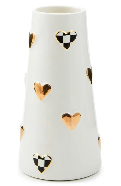 Mackenzie-childs Mackenzie Childs Courtly Check Short Heart Vase In White
