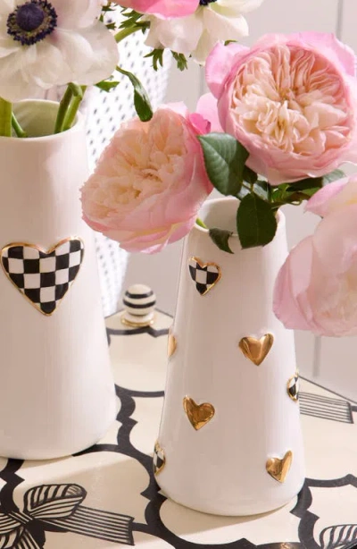 Mackenzie-childs Mackenzie Childs Courtly Check Short Heart Vase In White