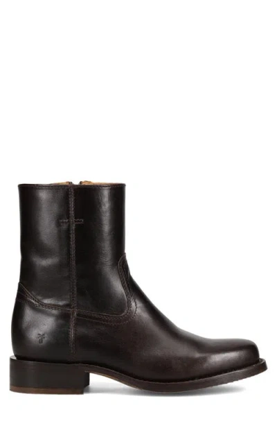Frye Campus Leather Plain Toe Zip Boot In Brown