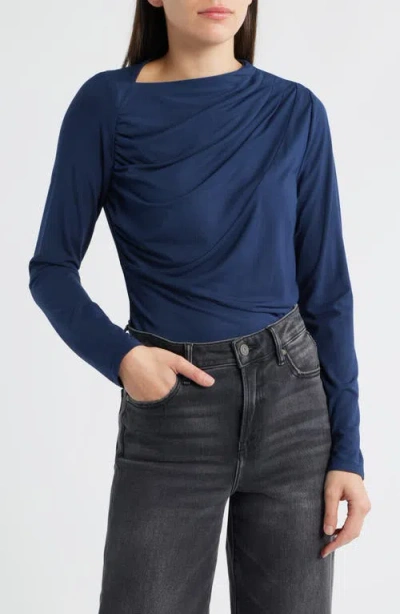 City Blues Asymmetric Boat Neck Top In Blue
