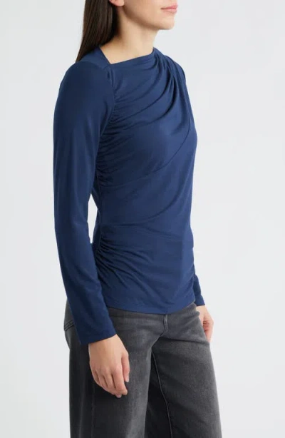 City Blues Asymmetric Boat Neck Top In Blue