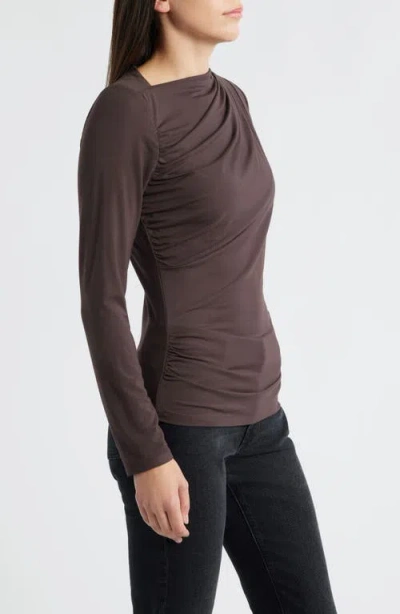 City Blues Asymmetric Boat Neck Top In Brown