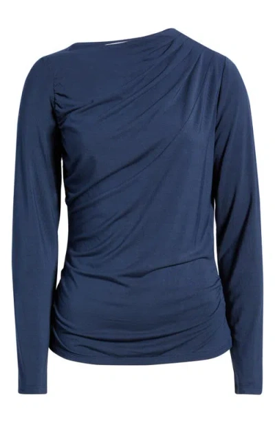 City Blues Asymmetric Boat Neck Top In Blue