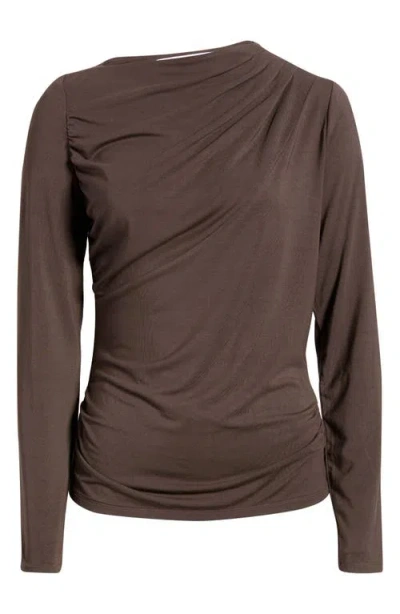 City Blues Asymmetric Boat Neck Top In Brown