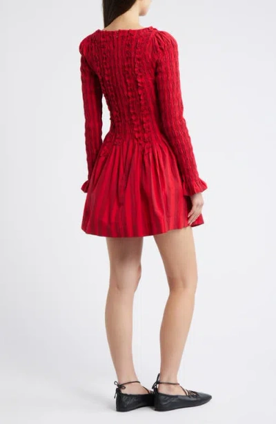 Damson Madder Raphaela Ruffle Long Sleeve Organic Cotton Minidress In Red