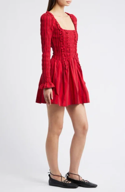 Damson Madder Raphaela Ruffle Long Sleeve Organic Cotton Minidress In Red