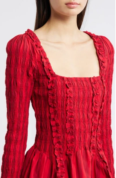Damson Madder Raphaela Ruffle Long Sleeve Organic Cotton Minidress In Red
