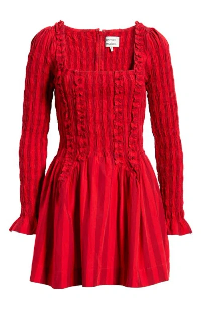 Damson Madder Raphaela Ruffle Long Sleeve Organic Cotton Minidress In Red