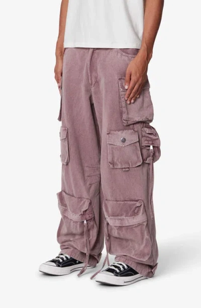 Mnml Washed Barrel Baggy Cargo Pants In Purple
