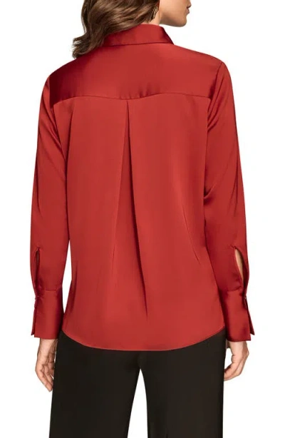Donna Karan New York Satin Hidden Button-up Top In Red