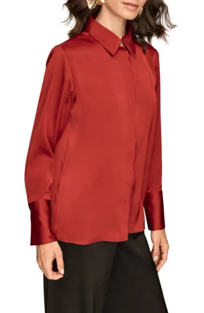 Donna Karan New York Satin Hidden Button-up Top In Red
