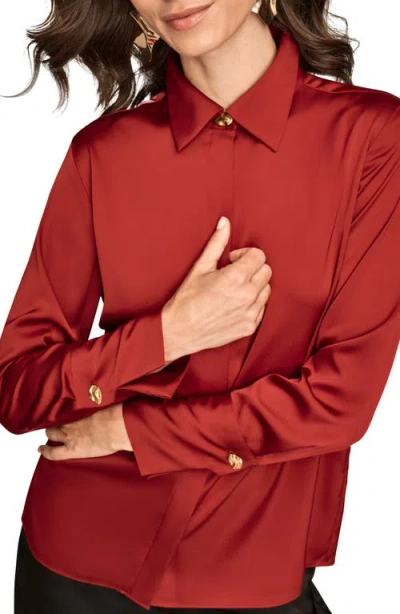 Donna Karan New York Satin Hidden Button-up Top In Red