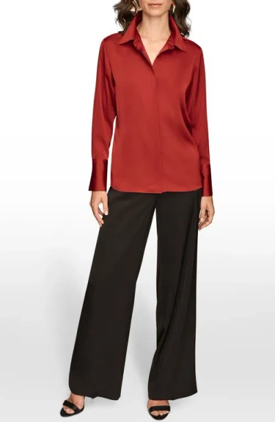 Donna Karan New York Satin Hidden Button-up Top In Red