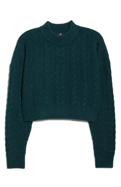 Mpg Cable Knit Crop Sweater In Green