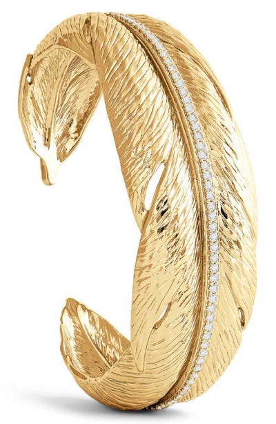 Anabel Aram Jewelry Feather Narrow Cuff Bracelet In Gold