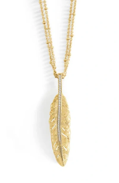 Anabel Aram Jewelry Feather Layered Pendant Necklace In Gold