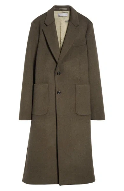 Our Legacy Long Wool Blend Coat With Notch Lapel In Green