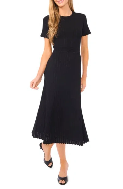 Ted Baker Pointelle Short Sleeve Midi Dress In Black