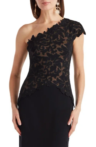 Tadashi Shoji Laser Cutout One-shoulder Cocktail Dress In Black
