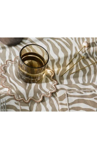 Matouk Regine Set Of 4 Linen Zebra Stripe Linen Cocktail Napkins In Brown