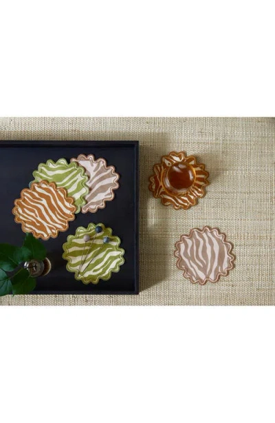 Matouk Regine Set Of 4 Linen Zebra Stripe Linen Cocktail Napkins In Brown