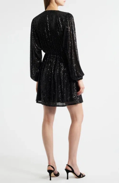 Hugo Boss Boss Orange Dillio Sequin Mesh Long Sleeve Cocktail Dress In Black