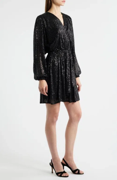 Hugo Boss Boss Orange Dillio Sequin Mesh Long Sleeve Cocktail Dress In Black