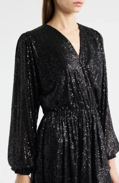 Hugo Boss Boss Orange Dillio Sequin Mesh Long Sleeve Cocktail Dress In Black