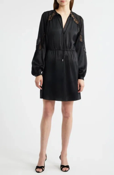 Hugo Boss Boss Orange Dlassys Long Sleeve Satin & Lace Dress In Black