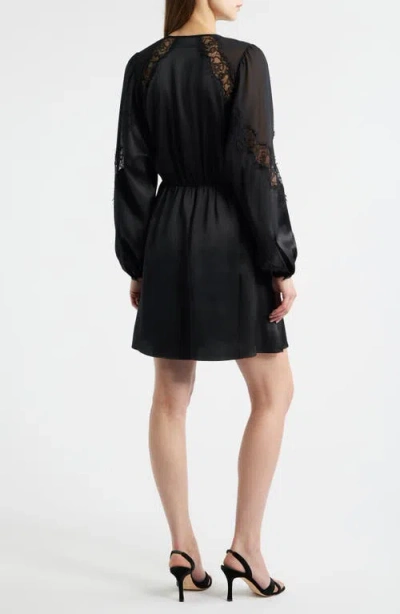 Hugo Boss Boss Orange Dlassys Long Sleeve Satin & Lace Dress In Black